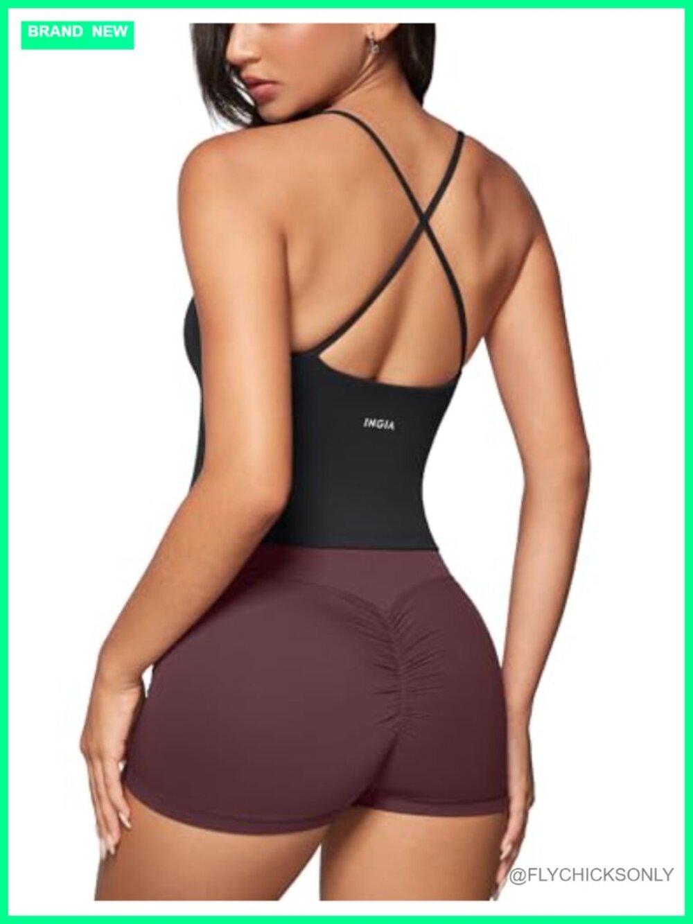 INGIA Scoop Neck Tank Top Built-in Bra Cropped Yoga Gym Workout